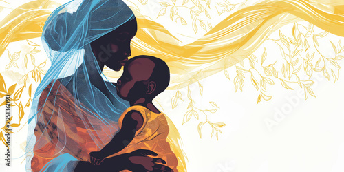 International Day to End Obstetric Fistula 23 may. Mother and baby. illustration of mother and child. Motherhood. photo
