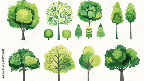 Set of Green Trees. crown of Various Shapes.