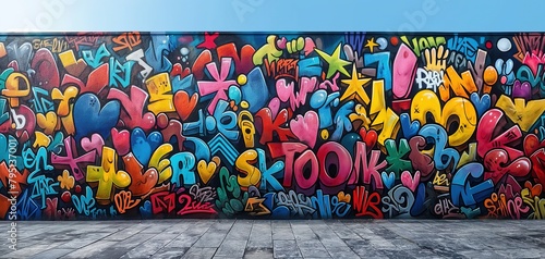 cute abstract doodle graffiti wall colorful artful design background, generative Ai	 photo