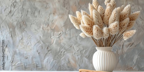 White Vase With Dried Flowers on Table