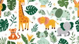 Set with tropical animals. Creative nursery background