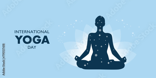 World yoga day banner design. June 21st. Yoga banner background. Health and fitness concept. photo