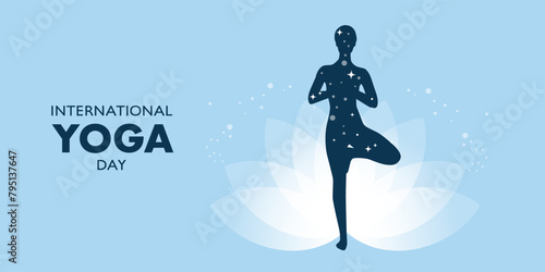 World yoga day banner design. June 21st. Yoga banner background. Health and fitness concept.