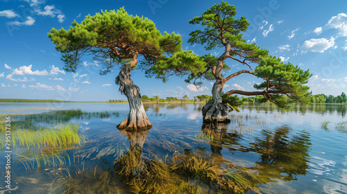 Trees growing in the water. Swamp cypresses on Sukko l photo