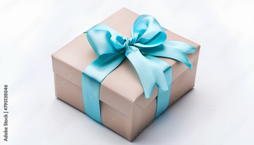 Obraz premium Gift box with blue bow on white background. International Women's Day celebration