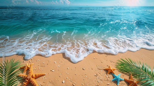Starfish and Shells on Beach Sand