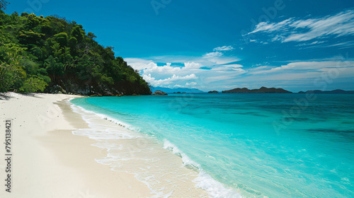 Tropical beach with turquoise water and white sand. --