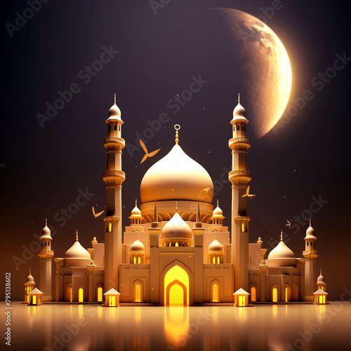 Eid Mubarak background with mosque © Nafesa