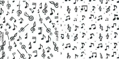 Musical notes pattern. Music note icons drawn seamless pattern