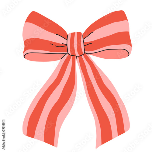 Vector illustration of a bow, gift ribbons. Bowknot in hand drawn and flat styles. Fashionable Hair accessory. Bow knot for gift wrapping