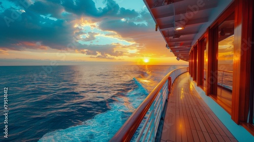 The Deck of a Cruise Ship at Sunset photo