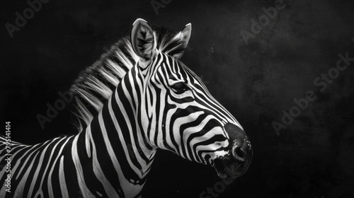 Zebra in front of black background
