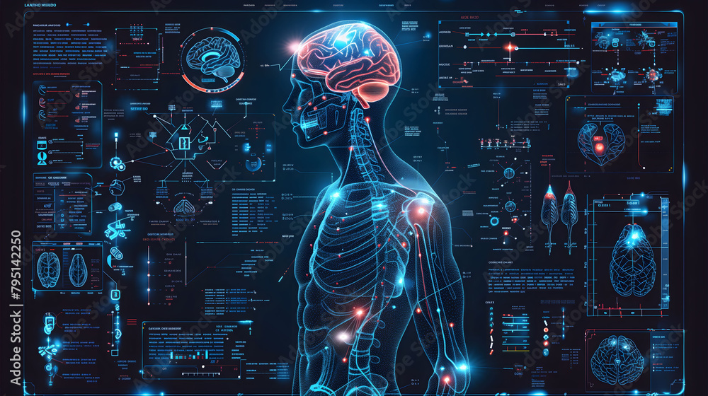 3D illustration of human brain, human power, body and mind structure ...