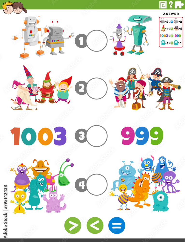 greater less or equal math cartoon game for children