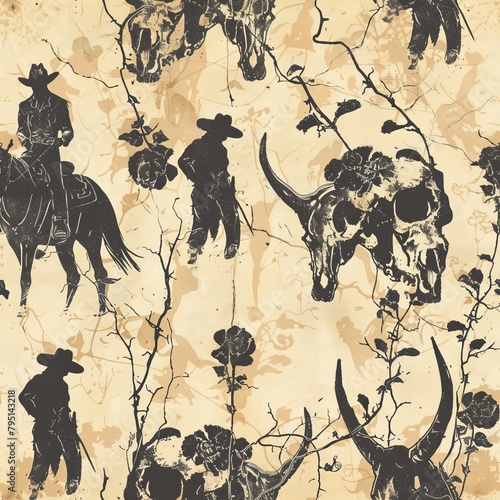 Western Cowboy Skull Fabric Motif