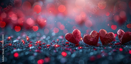 Three Red Hearts on Black Surface