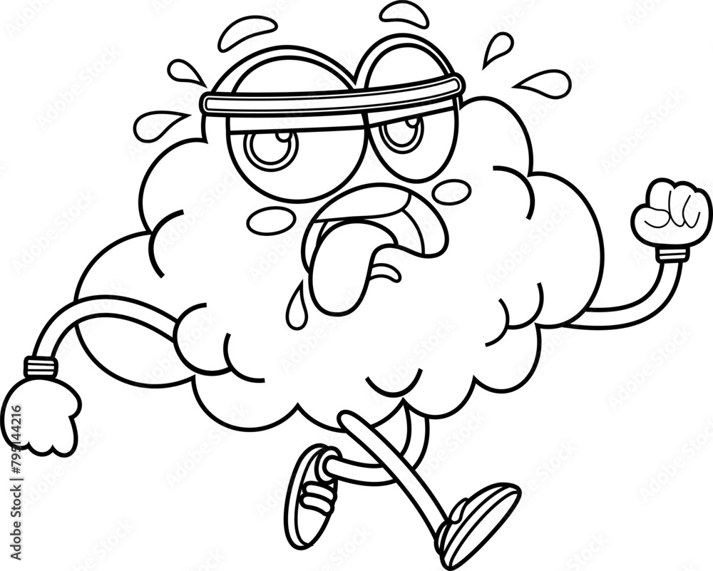 Outlined Funny Brain Cartoon Character Jogging. Vector Hand Drawn Illustration Isolated On Transparent Background Outlined Funny Brain Cartoon Character Jogging. Vector Hand Drawn Illustration Isolated On Transparent Background