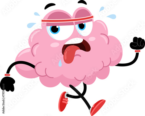 Funny Brain Cartoon Character Jogging. Vector Illustration Flat Design Isolated On Transparent Background (ID: 795144247)