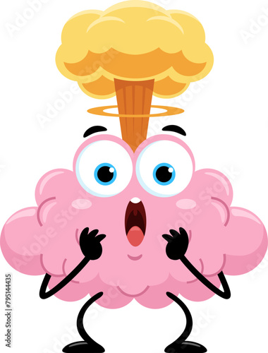 Mind Blown Brain Cartoon Character With Exploding. Vector Illustration Flat Design Isolated On Transparent Background (ID: 795144435)