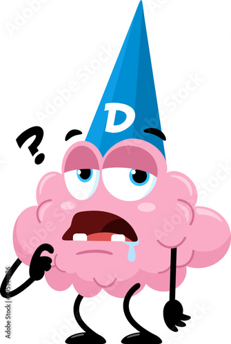 Dumb Brain Cartoon Character Wearing A Dunce Hat. Vector Illustration Flat Design Isolated On Transparent Background (ID: 795144486)
