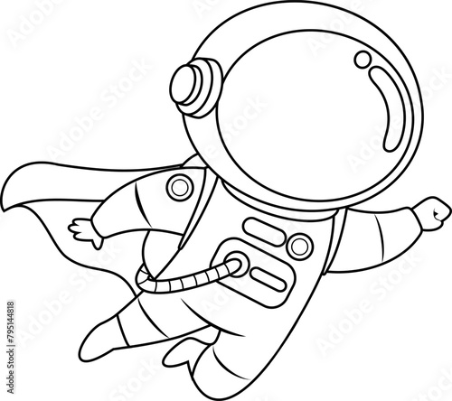 Outlined Cute Astronaut Super Hero Cartoon Character Flying. Vector Hand Drawn Illustration Isolated On Transparent Background (ID: 795144818)