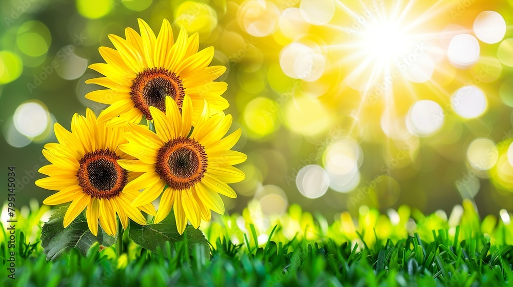 Obraz premium Vibrant Sunflower Field with Bright Sun Rays