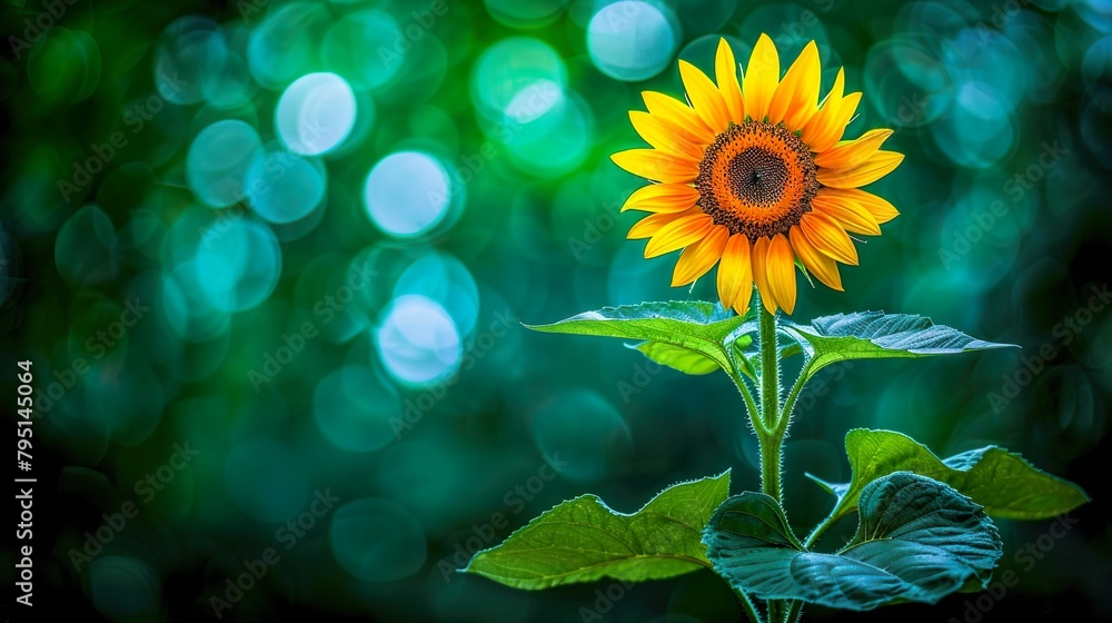 Naklejka premium Vibrant Sunflower Field with Bright Sun Rays