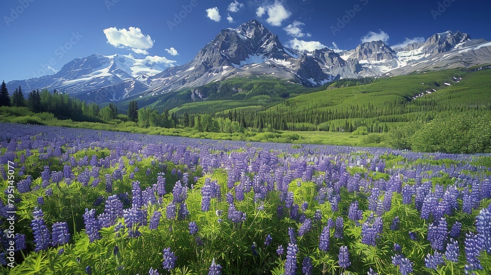 Mountain Rising Above Sprawling Field of Flowers