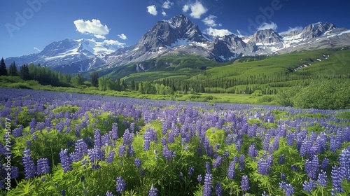 Mountain Rising Above Sprawling Field of Flowers