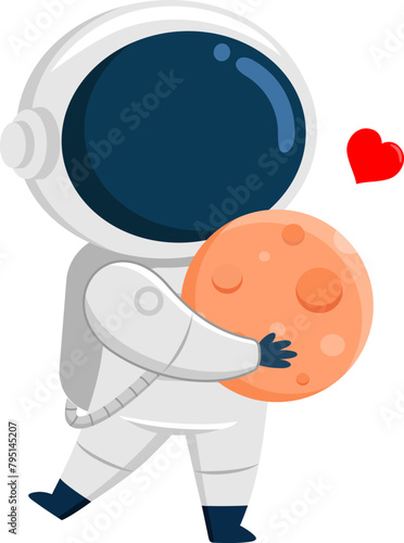 Cute Astronaut Cartoon Character Holding Planet With Love. Vector Illustration Flat Design Isolated On Transparent Background (ID: 795145207)