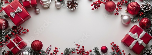 White Background With Christmas Decorations and Presents