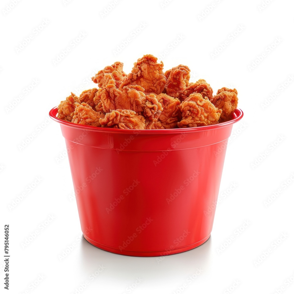 Red bucket of fried chicken food ketchup snack. Red bucket of fried chicken food ketchup snack.
