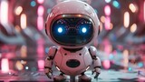 Robot in front of the colorful bokeh lights background.
