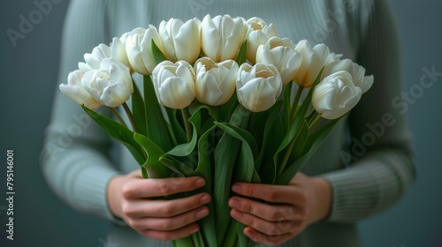 Person Holding Bouquet of White Tulips
