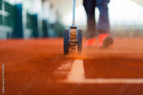 Foto line brushing to make the line more visible in clay tennis court