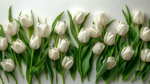 Group of White Tulips With Green Leaves