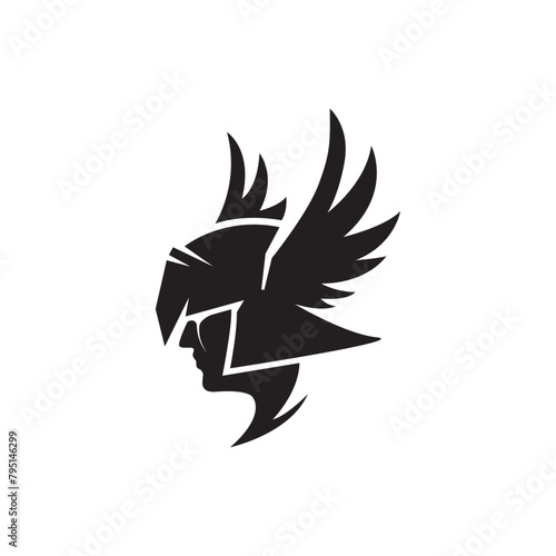 Black silhouette of woman or valkyrie for logo symbol or icon, Sport and esport team identity