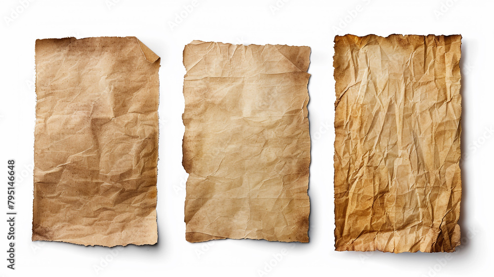 Set of two old paper textures isolated on a white background