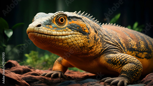 An artistically enhanced digital rendering of a reptile with emphasis on texture, color, and intricate scale patterns