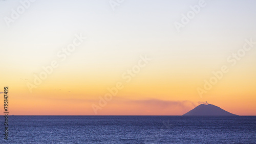 Sunset view at volcano Stromboli from Tropea Calabria Italy