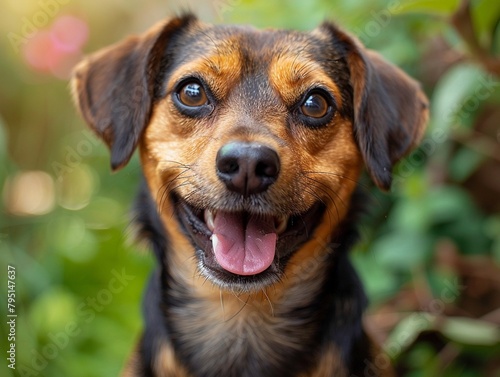Weiner dog mix with beagle, adorable hybrid on a sunny day photo