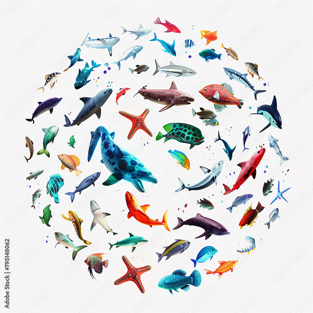 Fototapeta premium 3d rendered photos of A logo for doodle Silhouette of Sea creatures abstract design Scandinavian art style minimalistic made with generative AI