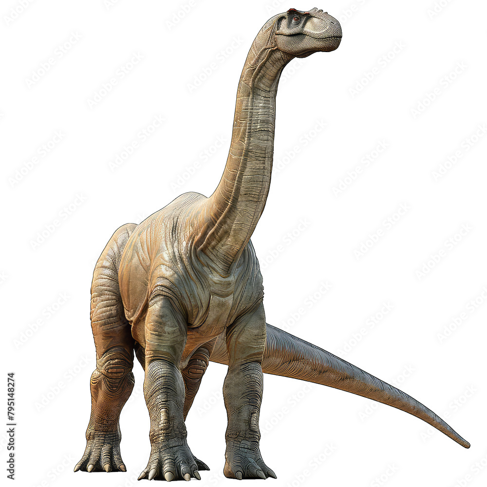 Obraz premium An extreme closeup view of an ominous T-Rex dinosaur figurine isolated against a clean white background. Monstrous animal with sharp teeth.