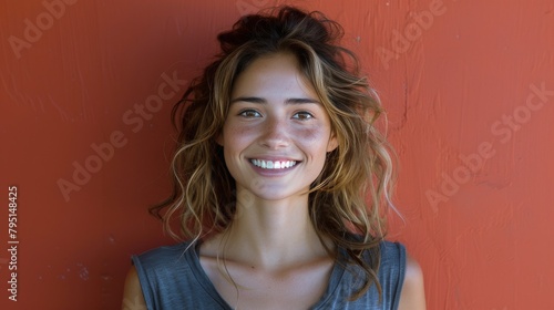 Woman Standing in Front of Red Wall