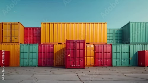 Sea freight logistics service for cargo transportation with container boxes. Concept Sea Freight, Logistics Service, Cargo Transportation, Container Boxes photo