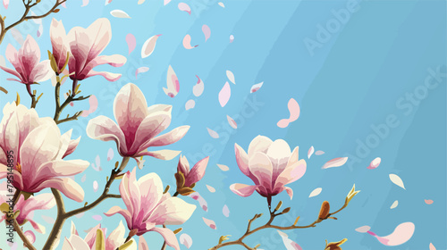 Beautiful blossoming magnolia tree on blue background #795148895