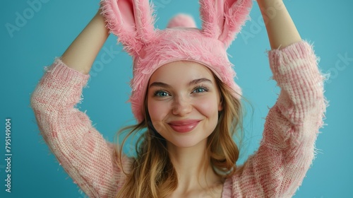 Woman With Bunny Ears Sitting on Floor