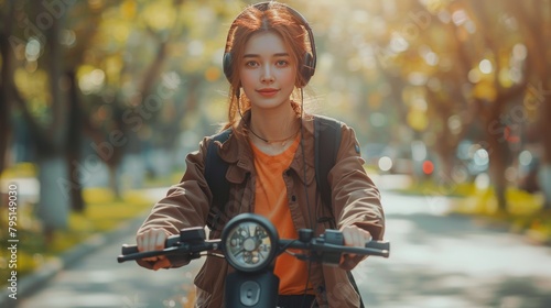 Woman Riding Scooter Down Street