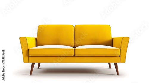 a yellow couch with wooden legs © Dan