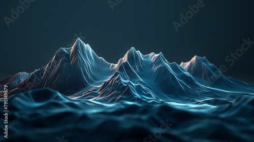 A mountain range is shown in a blue and white color scheme